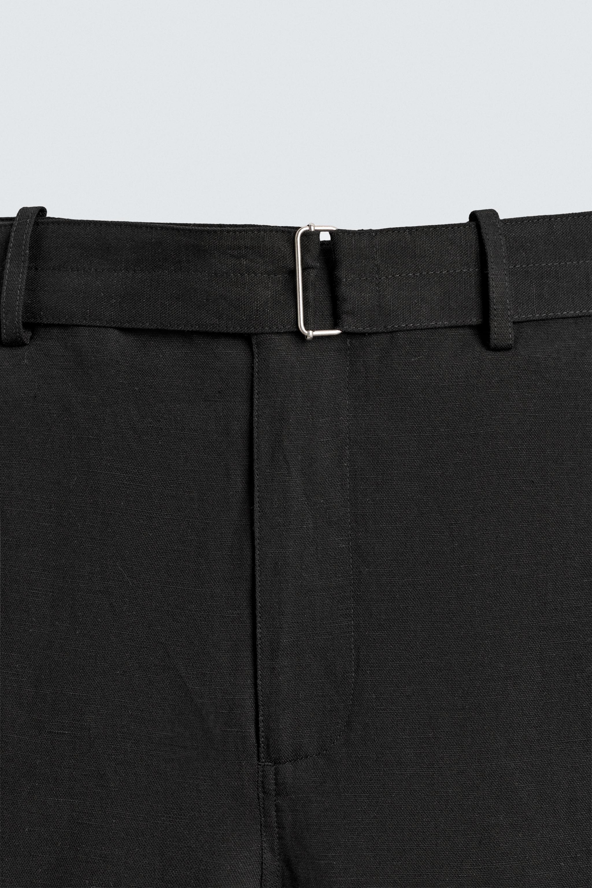 RELAXED FIT VISCOSE-LINEN BELTED PANTS
